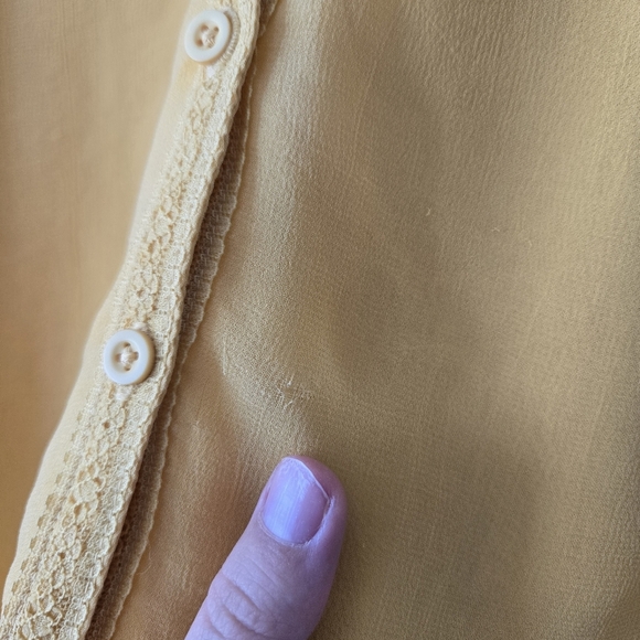 Sundance XS Yellow Button Down Sheer Lined Blouse - Embellished Sleeves - Picture 6 of 6
